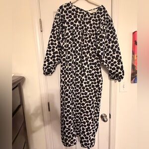 Polka Dot Maxi Dress with Balloon Sleeves - Black & White